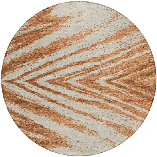8' Orange Brown And Beige Round Abstract Washable Indoor Outdoor Area Rug Photo 2
