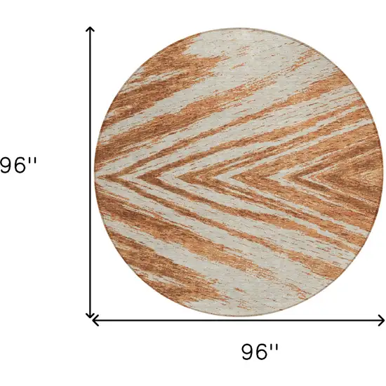 8' Orange Brown And Beige Round Abstract Washable Indoor Outdoor Area Rug Photo 3