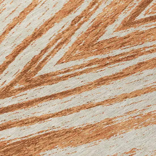8' Orange Brown And Beige Round Abstract Washable Indoor Outdoor Area Rug Photo 8