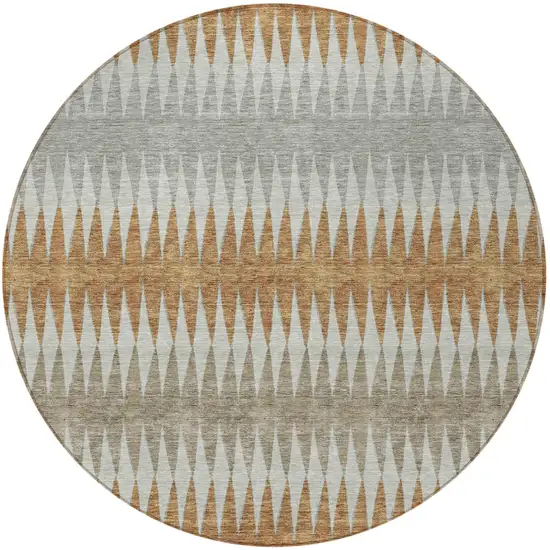 8' Orange Gray And Beige Round Striped Washable Indoor Outdoor Area Rug Photo 6