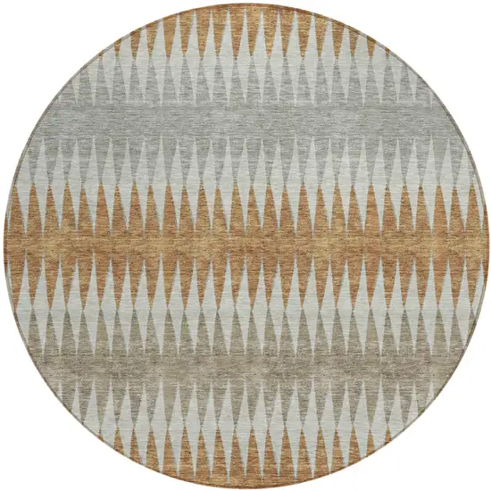 8' Orange Gray And Beige Round Striped Washable Indoor Outdoor Area Rug Photo 2