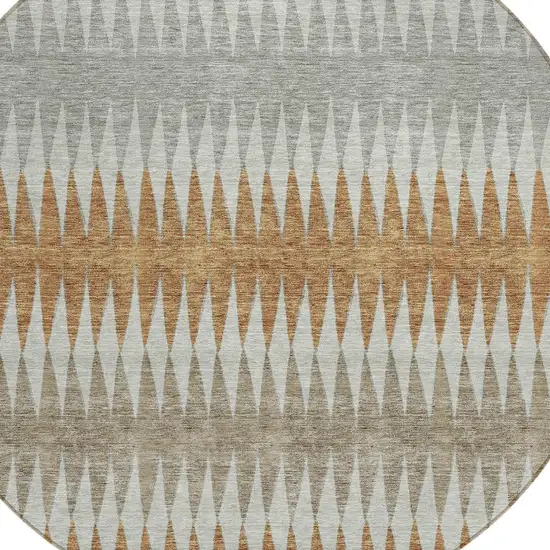 8' Orange Gray And Beige Round Striped Washable Indoor Outdoor Area Rug Photo 5