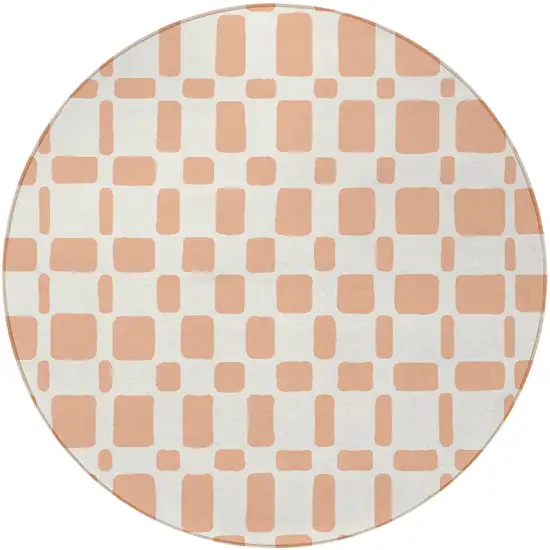 8' Peach And Beige Round Geometric Washable Indoor Outdoor Area Rug Photo 6