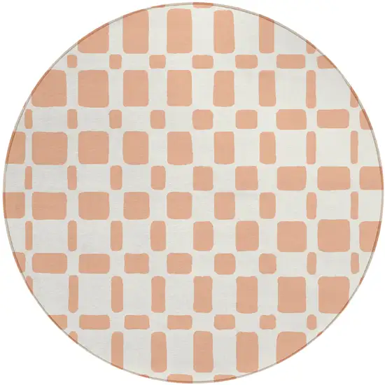 8' Peach And Beige Round Geometric Washable Indoor Outdoor Area Rug Photo 2