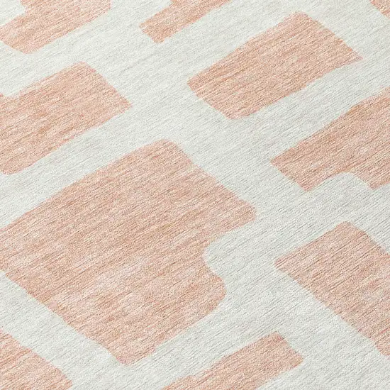 8' Peach And Gray Round Abstract Washable Indoor Outdoor Area Rug Photo 8