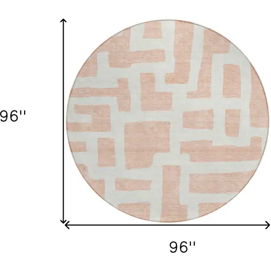 8' Peach And Gray Round Abstract Washable Indoor Outdoor Area Rug Photo 3