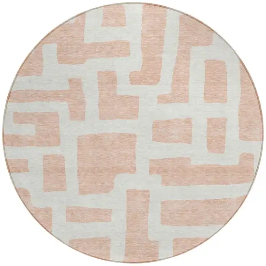 8' Peach And Gray Round Abstract Washable Indoor Outdoor Area Rug Photo 4