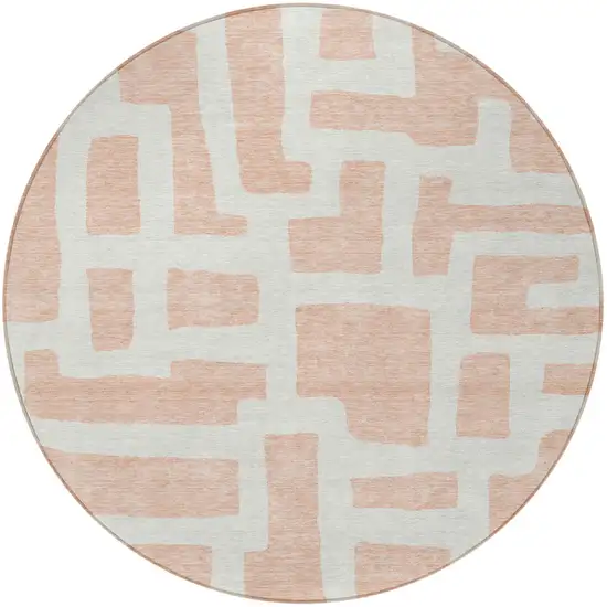 8' Peach And Gray Round Abstract Washable Indoor Outdoor Area Rug Photo 5