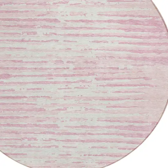 8' Pink And Gray Round Striped Washable Indoor Outdoor Area Rug Photo 6