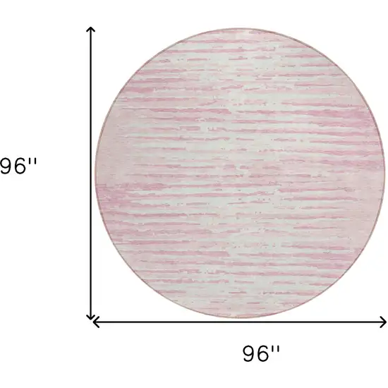 8' Pink And Gray Round Striped Washable Indoor Outdoor Area Rug Photo 3