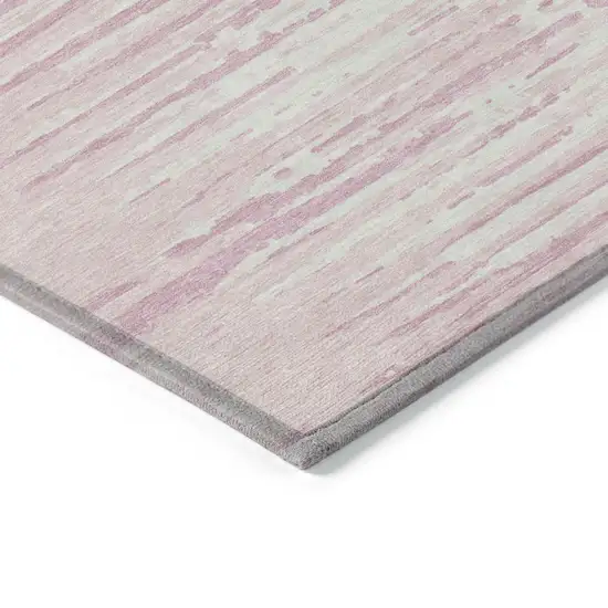 8' Pink And Gray Round Striped Washable Indoor Outdoor Area Rug Photo 5