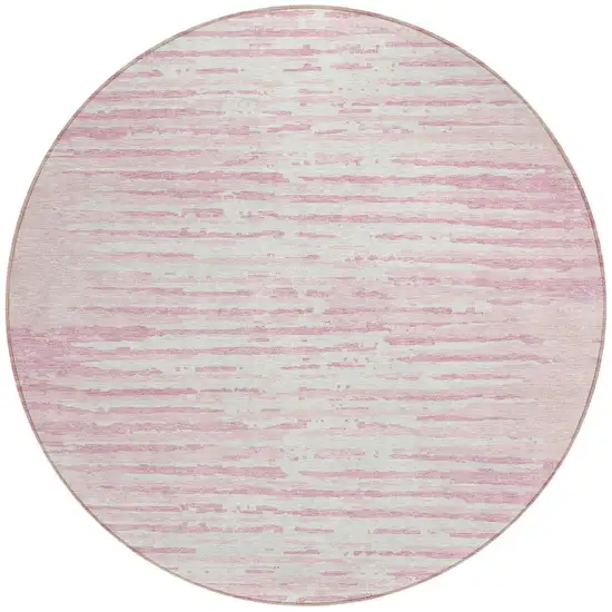 8' Pink And Gray Round Striped Washable Indoor Outdoor Area Rug Photo 7