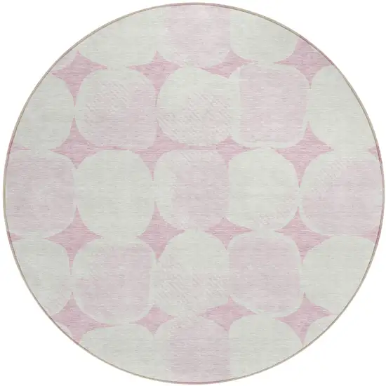 8' Pink And Ivory Round Abstract Washable Indoor Outdoor Area Rug Photo 2
