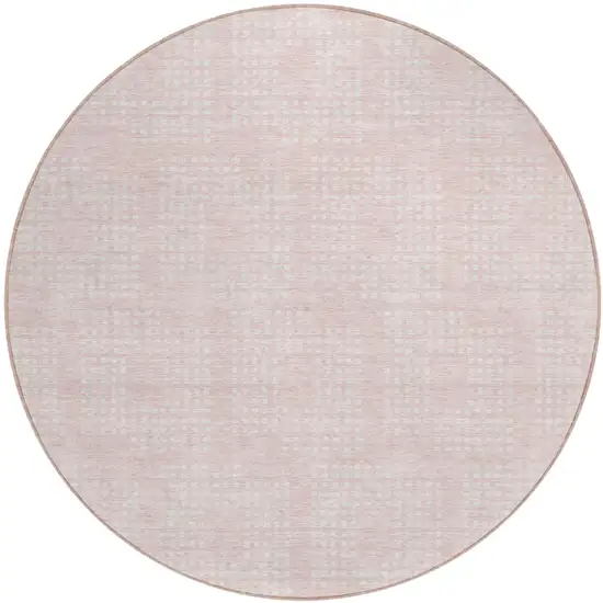 8' Pink And Ivory Round Geometric Washable Indoor Outdoor Area Rug Photo 2