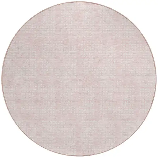 8' Pink And Ivory Round Geometric Washable Indoor Outdoor Area Rug Photo 5