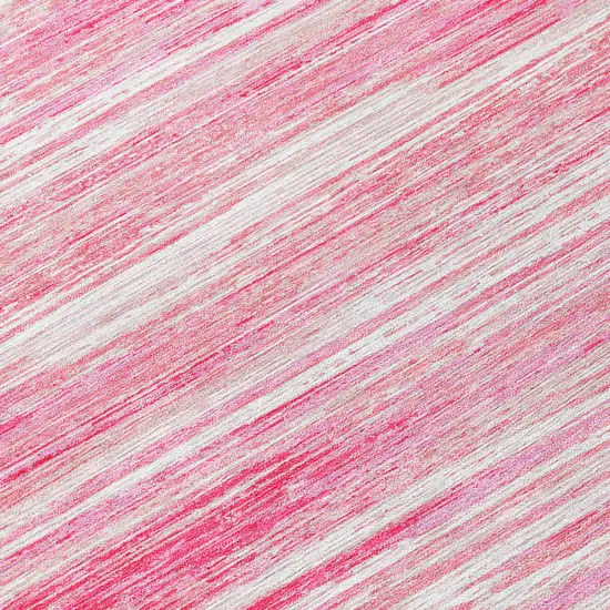 8' Pink And Ivory Round Striped Washable Indoor Outdoor Area Rug Photo 8