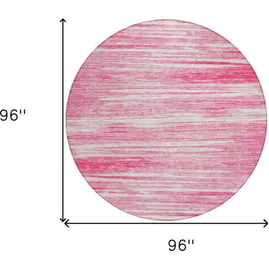 8' Pink And Ivory Round Striped Washable Indoor Outdoor Area Rug Photo 3