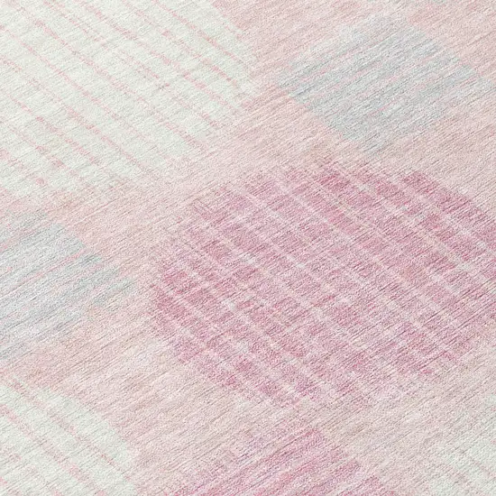 8' Pink Gray And Ivory Round Geometric Washable Indoor Outdoor Area Rug Photo 8