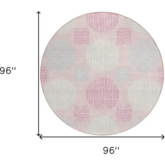 8' Pink Gray And Ivory Round Geometric Washable Indoor Outdoor Area Rug Photo 3