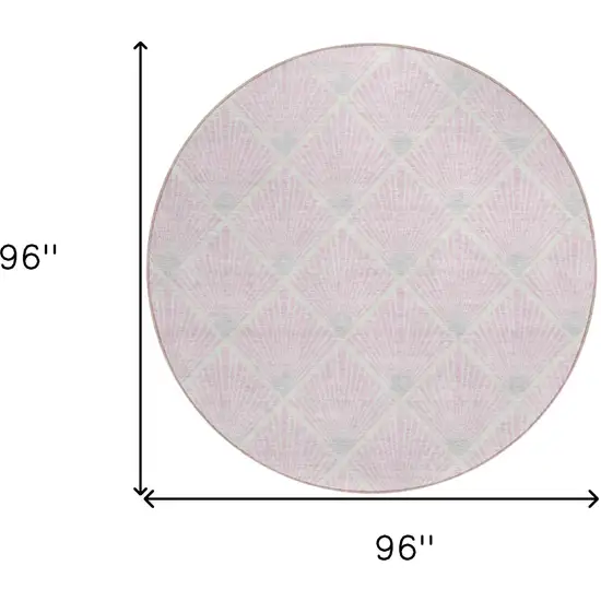 8' Pink Gray And Ivory Round Geometric Washable Indoor Outdoor Area Rug Photo 3