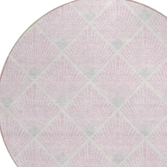 8' Pink Gray And Ivory Round Geometric Washable Indoor Outdoor Area Rug Photo 5