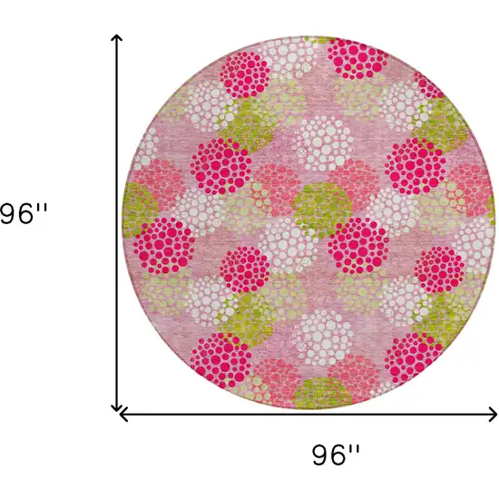 8' Pink Green And Ivory Round Polka Dot Washable Indoor Outdoor Area Rug Photo 6