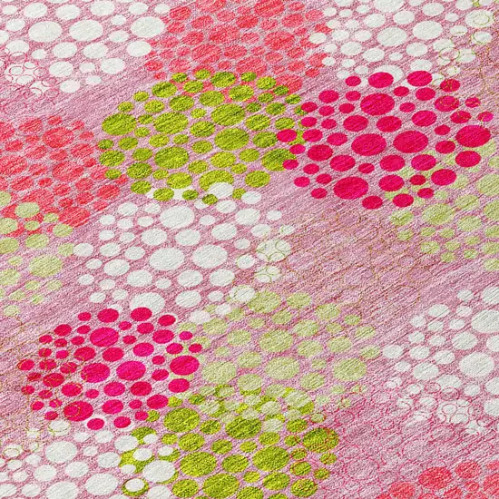 8' Pink Green And Ivory Round Polka Dot Washable Indoor Outdoor Area Rug Photo 3