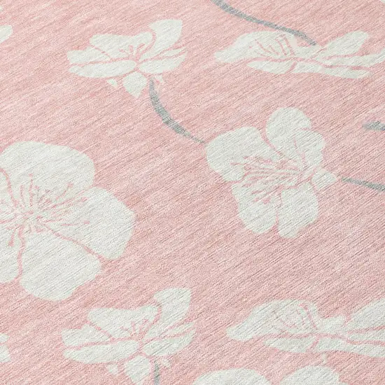8' Pink Ivory And Gray Round Floral Washable Indoor Outdoor Area Rug Photo 3