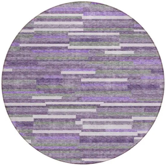 8' Purple And Gray Round Striped Washable Indoor Outdoor Area Rug Photo 4