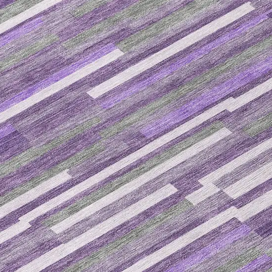 8' Purple And Gray Round Striped Washable Indoor Outdoor Area Rug Photo 8