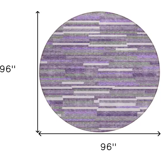 8' Purple And Gray Round Striped Washable Indoor Outdoor Area Rug Photo 3