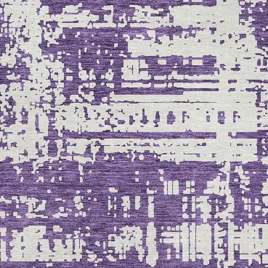 8' Purple And Ivory Round Abstract Washable Indoor Outdoor Area Rug Photo 4