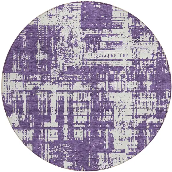 8' Purple And Ivory Round Abstract Washable Indoor Outdoor Area Rug Photo 2