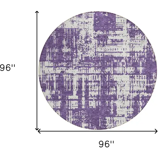 8' Purple And Ivory Round Abstract Washable Indoor Outdoor Area Rug Photo 3
