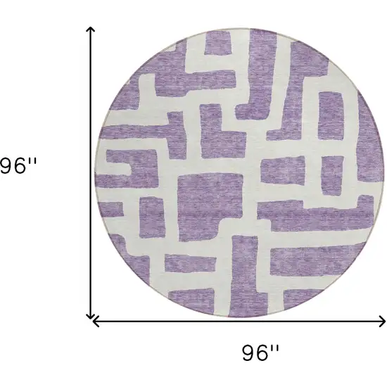 8' Purple And Ivory Round Abstract Washable Indoor Outdoor Area Rug Photo 3
