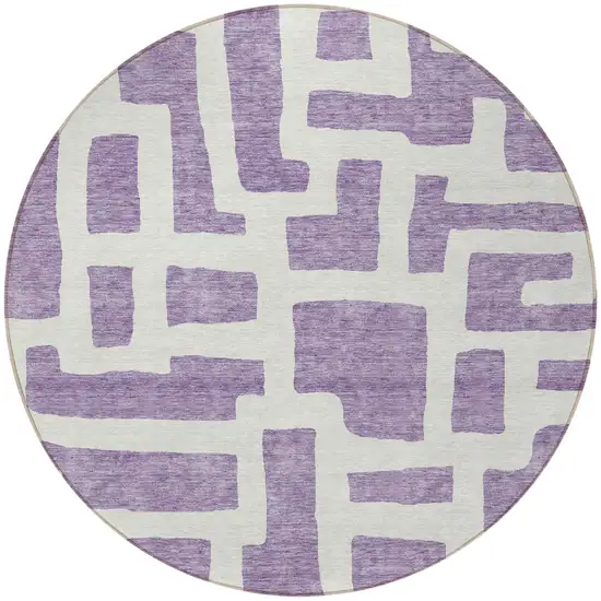 8' Purple And Ivory Round Abstract Washable Indoor Outdoor Area Rug Photo 4