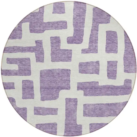 8' Purple And Ivory Round Abstract Washable Indoor Outdoor Area Rug Photo 2