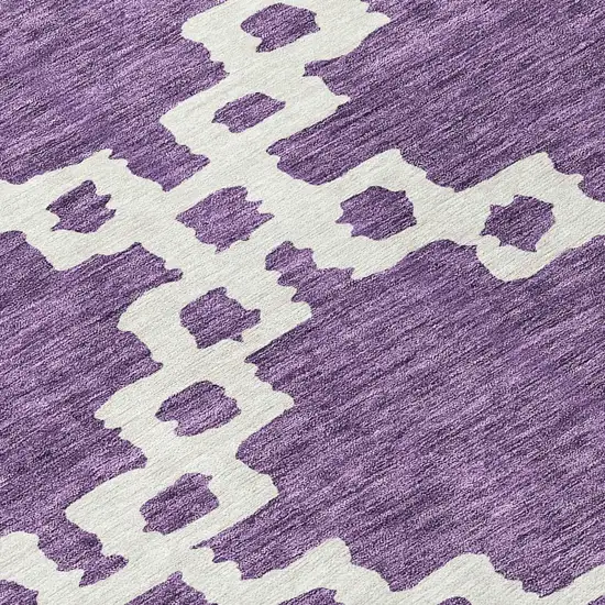 8' Purple And Ivory Round Geometric Washable Indoor Outdoor Area Rug Photo 8