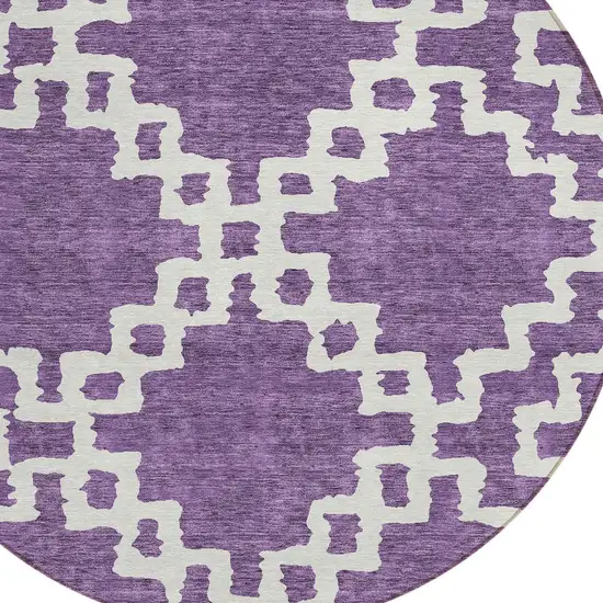 8' Purple And Ivory Round Geometric Washable Indoor Outdoor Area Rug Photo 4