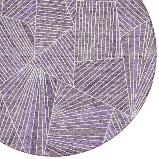 8' Purple And Ivory Round Geometric Washable Indoor Outdoor Area Rug Photo 5