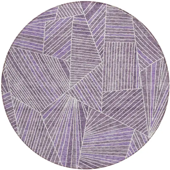 8' Purple And Ivory Round Geometric Washable Indoor Outdoor Area Rug Photo 2