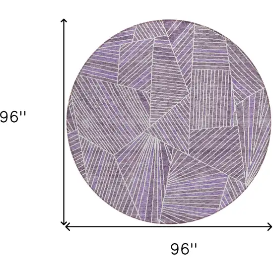 8' Purple And Ivory Round Geometric Washable Indoor Outdoor Area Rug Photo 3
