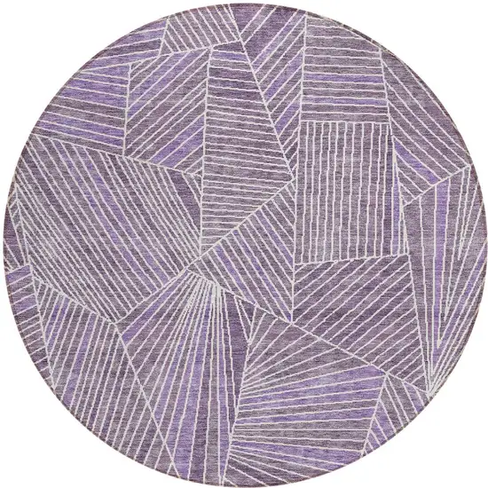 8' Purple And Ivory Round Geometric Washable Indoor Outdoor Area Rug Photo 6