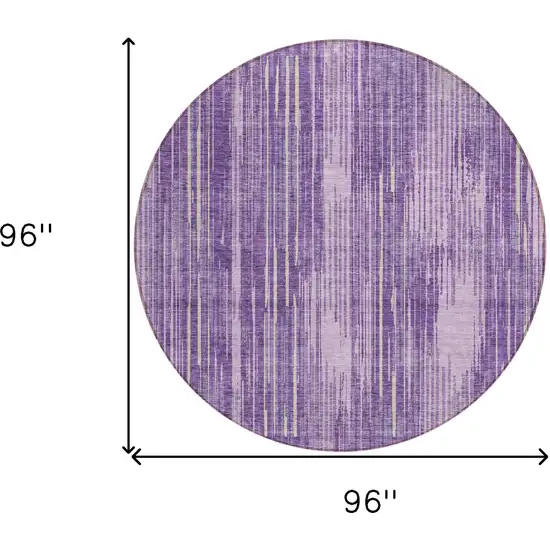 8' Purple And Ivory Round Striped Washable Indoor Outdoor Area Rug Photo 3