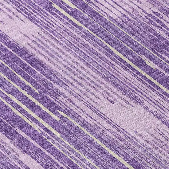 8' Purple And Ivory Round Striped Washable Indoor Outdoor Area Rug Photo 8