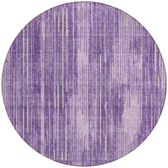 8' Purple And Ivory Round Striped Washable Indoor Outdoor Area Rug Photo 5
