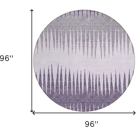 8' Purple Lavender And Gray Round Striped Washable Indoor Outdoor Area Rug Photo 3