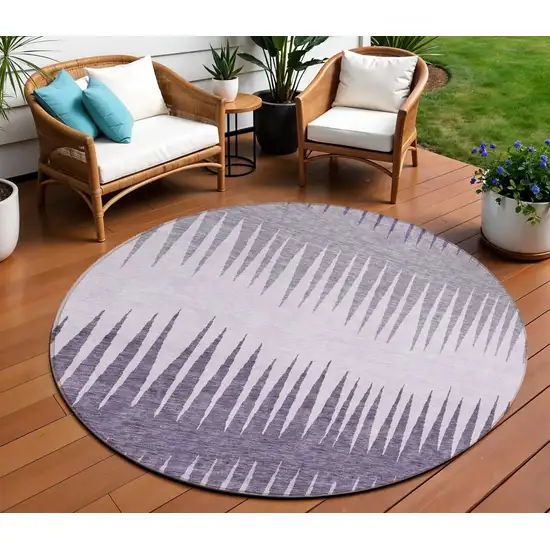 8' Purple Lavender And Gray Round Striped Washable Indoor Outdoor Area Rug Photo 1