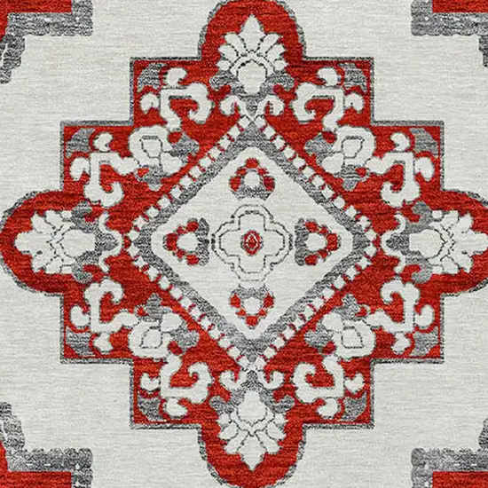 8' Red And Beige Round Medallion Washable Indoor Outdoor Area Rug Photo 6