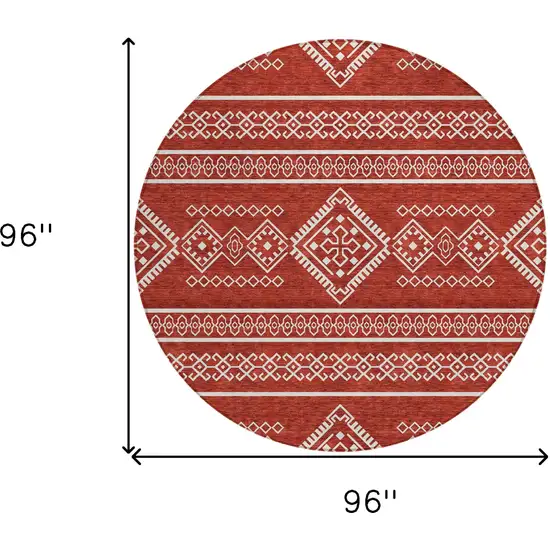 8' Red And Ivory Round Southwestern Washable Indoor Outdoor Area Rug Photo 3